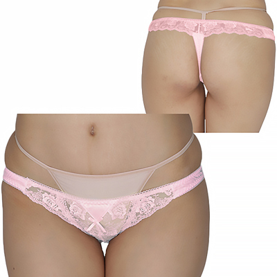 光沢柔らかポケット付きレースTバック ピンク 光沢柔らかポケット付きレースTバック ピンク