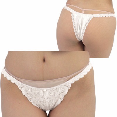 光沢ストレッチレース刺繍ハーフバック (ホワイト) 光沢ストレッチレース刺繍ハーフバック (ホワイト)