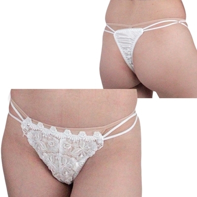肌触りのいい光沢レース付き脇2本ゴムTバック ホワイト 肌触りのいい光沢レース付き脇2本ゴムTバック ホワイト