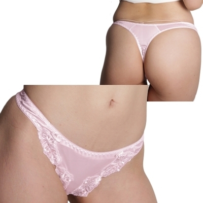 光沢生地にレース付きTバック ピンク 光沢生地にレース付きTバック ピンク