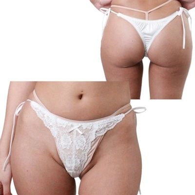 光沢生地にレース付き脇ヒモTバック Lサイズ ホワイト 光沢生地にレース付き脇ヒモTバック Lサイズ ホワイト