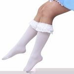 リボン付きレースハイソックス 白(コスプレ衣装) リボン付きレースハイソックス 白(コスプレ衣装)